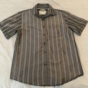 Bruno New York Shirt Mens Medium Gray Stripe Short Sleeve Button Front Casual‎